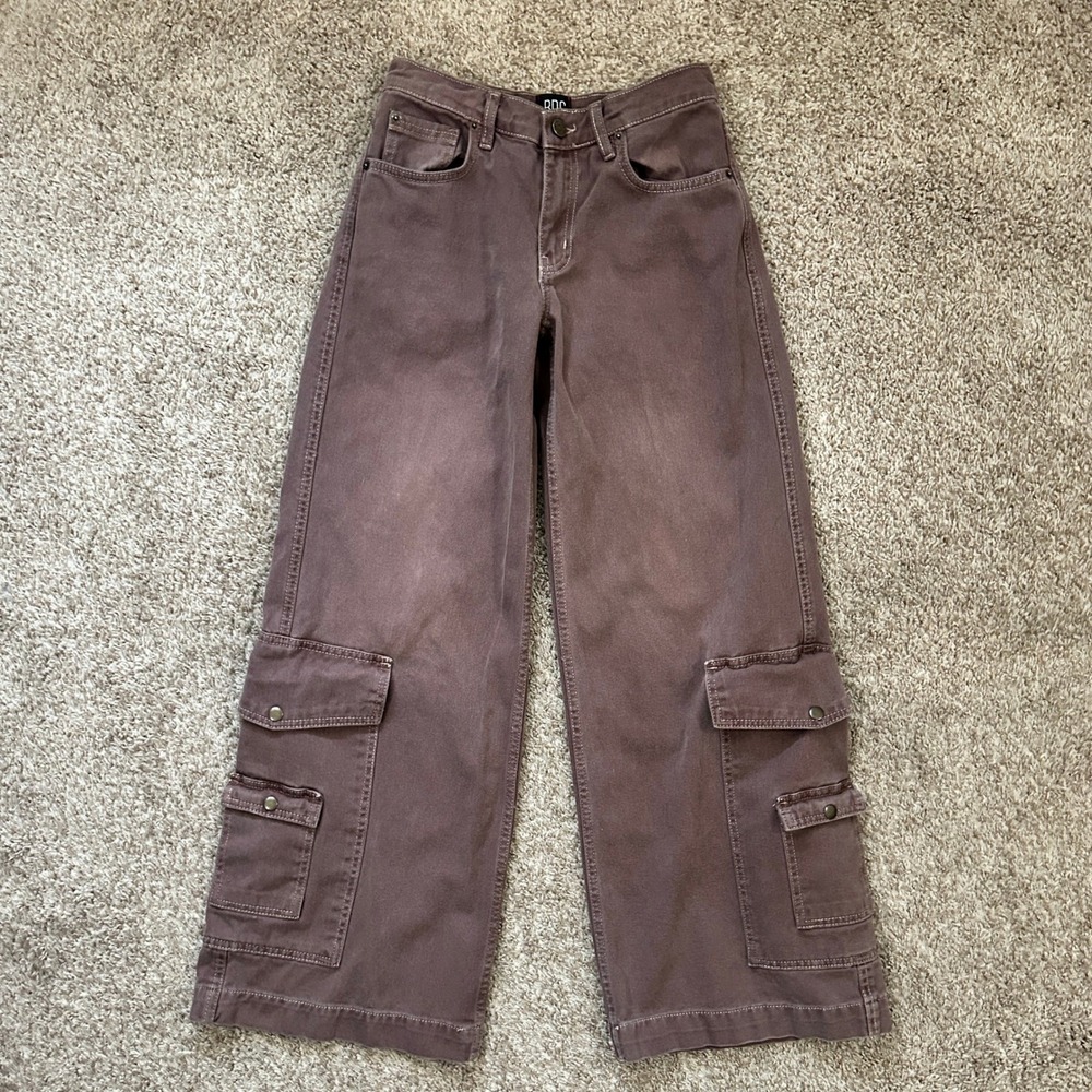 BDG Urban Outfitters Wide Leg Cargo‎ Pants Washed Brown Mauve Mid Rise Size 24